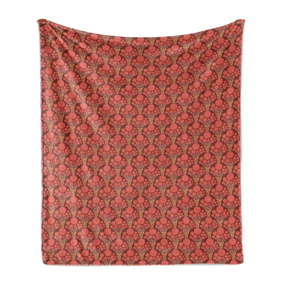Vibrant Soft Flannel Fleece Throw Blanket, Continuous Vintage Look Geometric Abstract Illustration, Cozy Plush for Indoor and Outdoor Use, 50" x 70", Salmon Warm Taupe, by Ambesonne