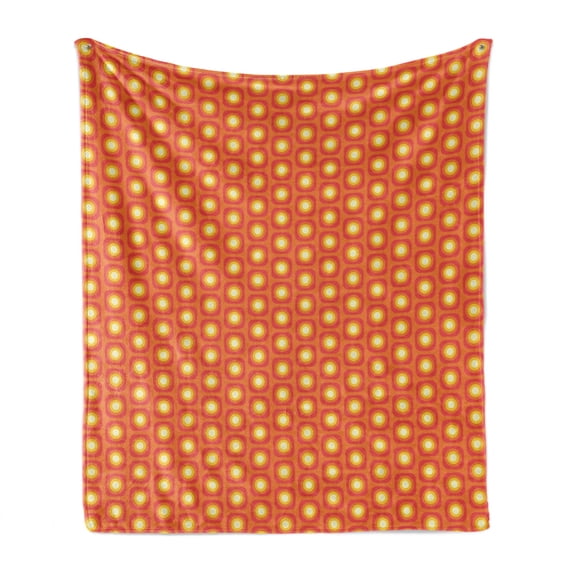 Vibrant Soft Flannel Fleece Throw Blanket, Repetitive Squarcles Geometric Elements Vintage Look Illustration, Cozy Plush for Indoor and Outdoor Use, 70" x 90", Dark Coral Mustard, by Ambesonne