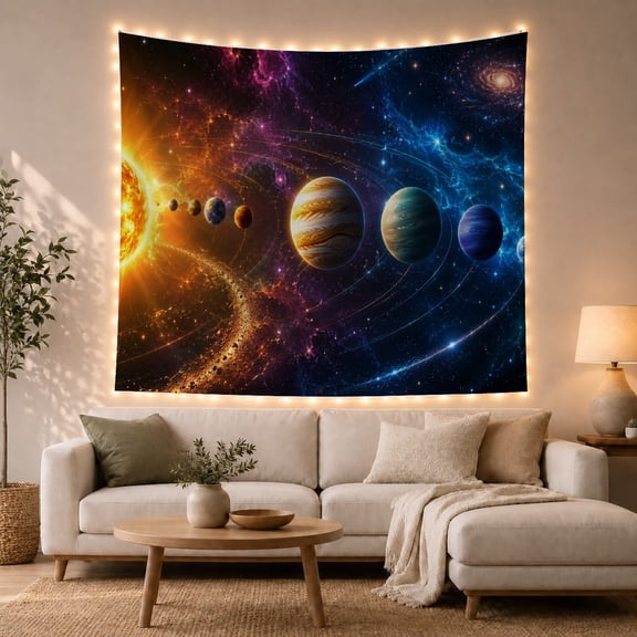 Vibrant Solar System in Deep Space, Dramatic Celestial for Astronomy Fans, Cosmic Planet Art, Birthday Gift, Tapestry Wall Hanging for Bedroom and Living Room