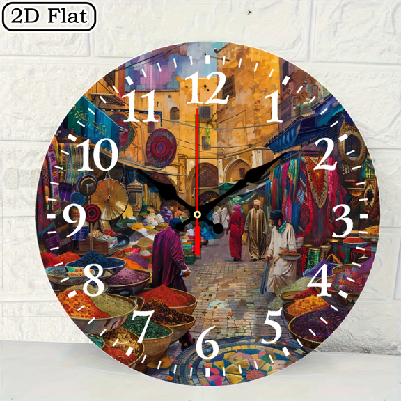 Vibrant Souk Marketplace Scene Digital Wall Clock Round 10x10 Inch 1pc Battery Not Included