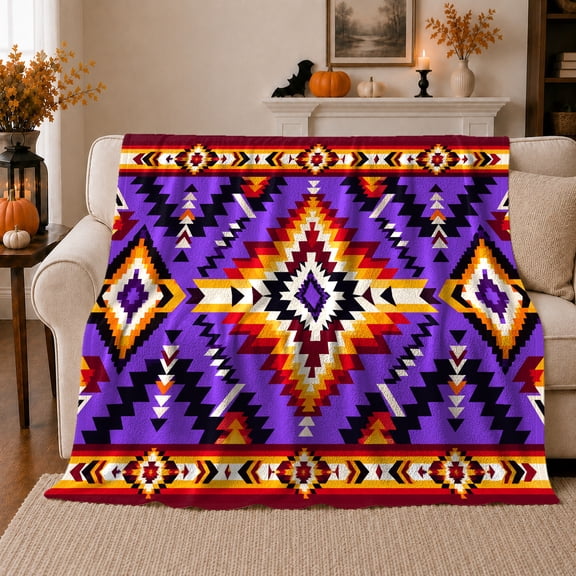Vibrant Southwestern Geometric Starburst Medallion autumn celebration, Warm Flannel Blanket for Living Room and Family Room, Festive autumn celebration Scene, Art Lovers autumn celebration Gift