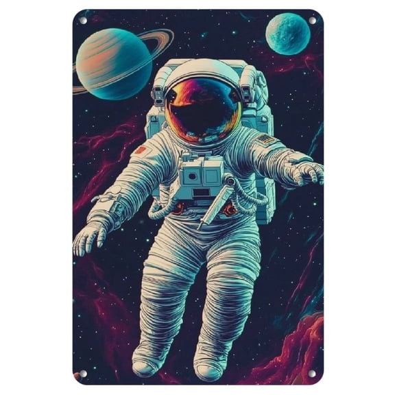 Vibrant Space Adventure Wall Art - Retro Comical Astronauts in Orbit Scene, Iron Decor for Home & Office, Easy to Hang, No Power Required, Space Room Decor