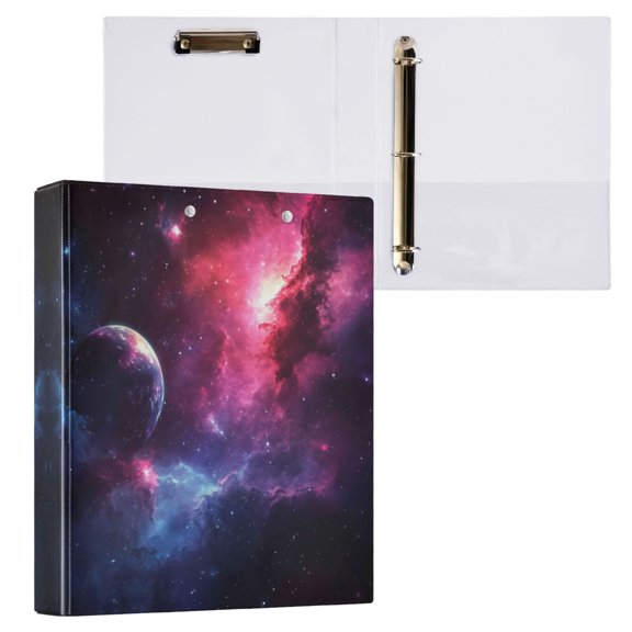 Vibrant Space Background 3 Ring Hardcover Binders 1.5in Round Rings for Letter-Size Folder Paper Organizer Pockets for Office Student Recipe