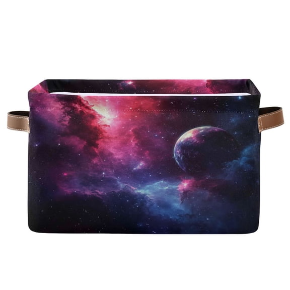 Vibrant Space Background Foldable Storage Basket,Canvas Fabric Foldable Storage Bins with Handles Open Home Storage Bins Boxes for Toy Book Shelf Closet Baskets