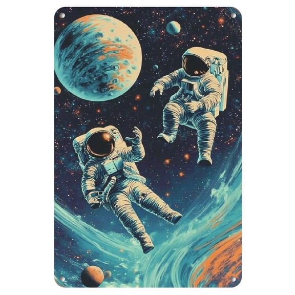 Vibrant Space Odyssey Wall Art - Comical Astronauts in Cosmic Scene, Retro Iron Decor for Home & Office, Easy-to-Hang, No Power Required, Space Room Decor