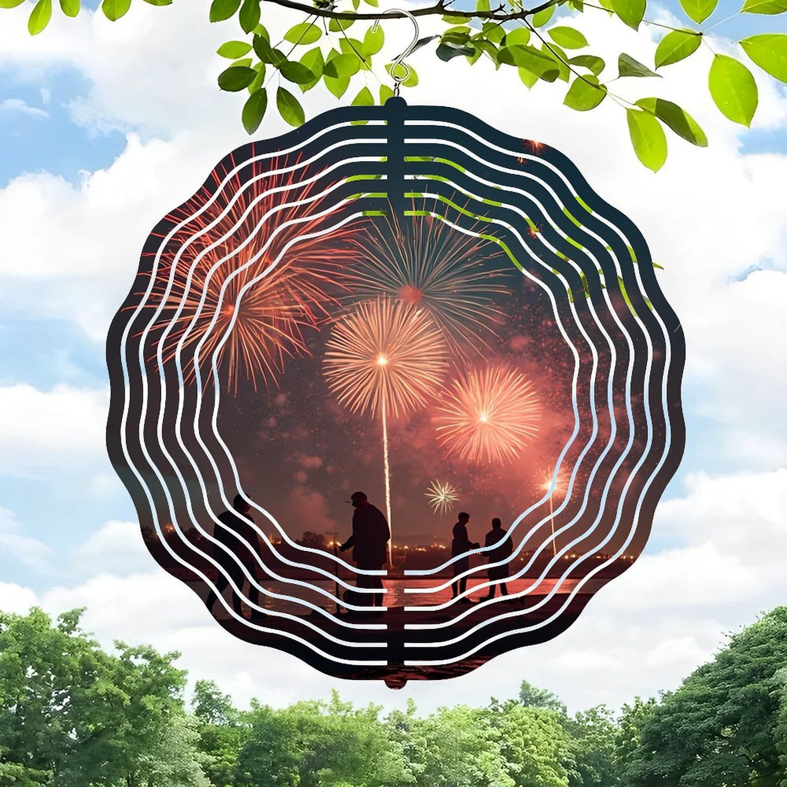 Vibrant Spiral Metal Hanging Wind Spinner - Concentric Rings Design for ...