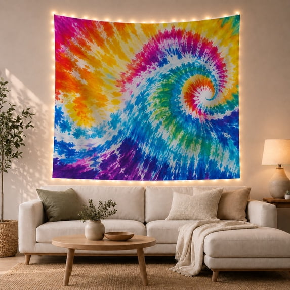 Vibrant Spiral Tie-Dye Against White Fabric, Energetic Psychedelic for College Students, Abstract Home Decor Art, Housewarming Gift, Tapestry Wall Hanging for Bedroom and Dorm
