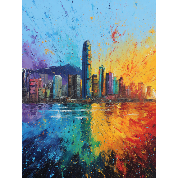 Vibrant Splatter Cityscape Canvas Print,Modern Wall Art for Living Room Office Bedroom Hotel Gallery Wall