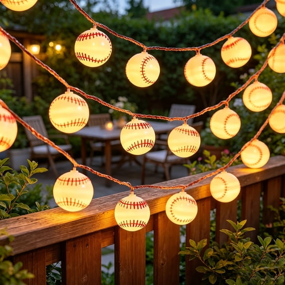 Vibrant Sports Themed Led String Lights With Baseball Elements, Flexible Bendable Light Strip, Low-Energy Soft Glow, Lighting for Home Game Rooms/Sports Parties/Casual Holiday Indoor Decoration, S