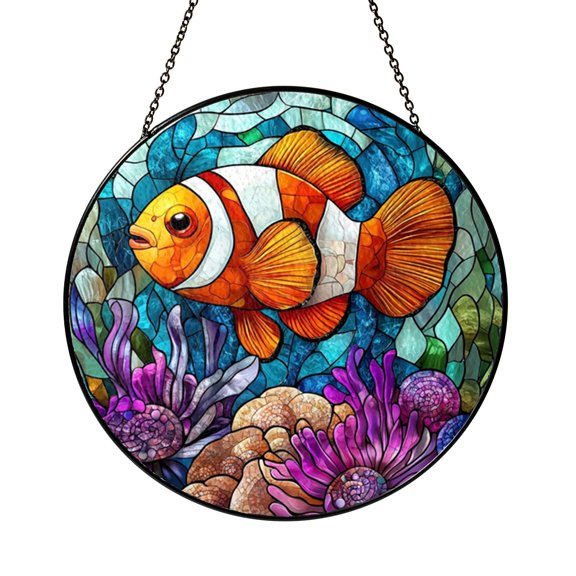 Vibrant Spotted Eagle Ray Suncatcher Round Window Hanging Plaque Glass
