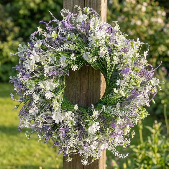 Vibrant Spring Atmosphere, 18 Inch Artificial Flower Wreath, Colorful Plastic Summer Garland, Lifelike Door Decoration for Farmhouse Porch Windows