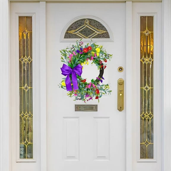 Vibrant Spring Daisy & Butterfly Artificial Floral Wreath, Handcrafted Full Bloom Simulation Flower Ring, Charming Front Door Hanging Accent for Entryway/Porch/Living Room/Spring Festival Decor, A
