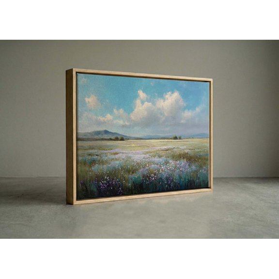 Vibrant Spring Valley Field And Fluffy Clouds Wall Decor Unframed Paper Print