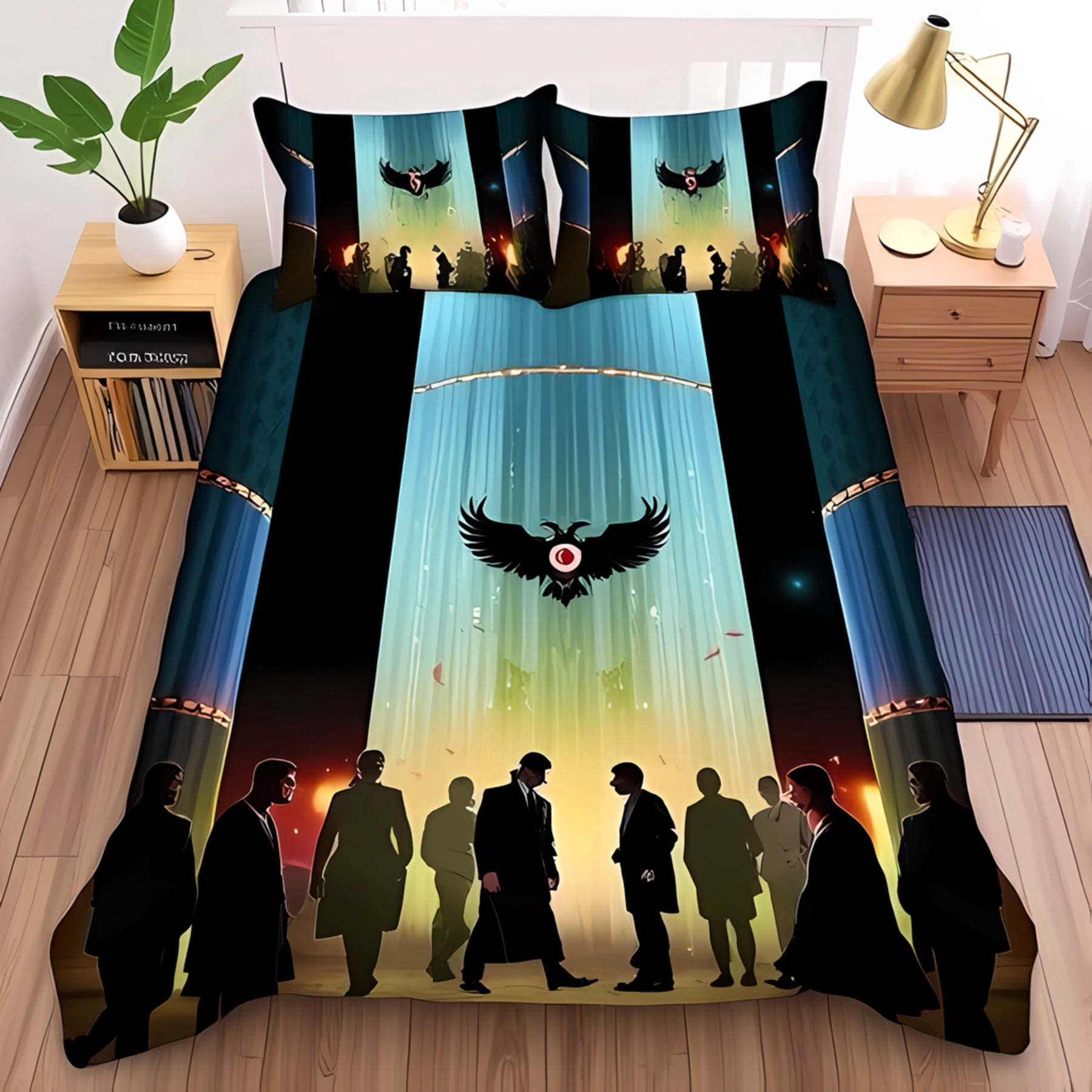 Vibrant Stage Show Bedspread Set with Design & Colorful Light Curtain Includes Pillowcases