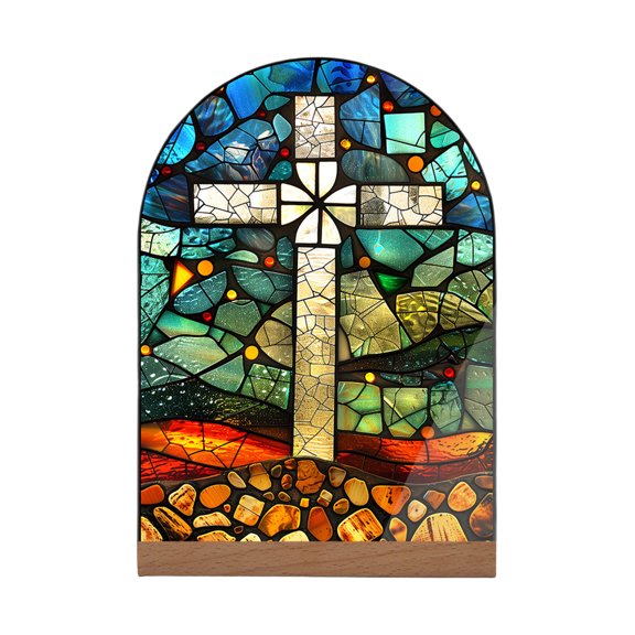 Vibrant Stained Glass Wall Art, UV Protected Religious Decor with Energy Saving Design, Easy Mount for Living Room Bedroom Bathroom Spiritual Decor