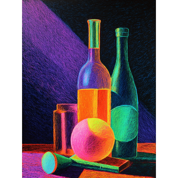 Vibrant Still Life Bottles & Sphere Canvas Print Wall Art for Living Room Kitchen Bar Office