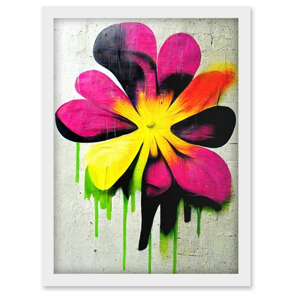 Vibrant Street Art Graffiti Spray Paint Flower On Wall Artwork Framed Wall Art Print A4