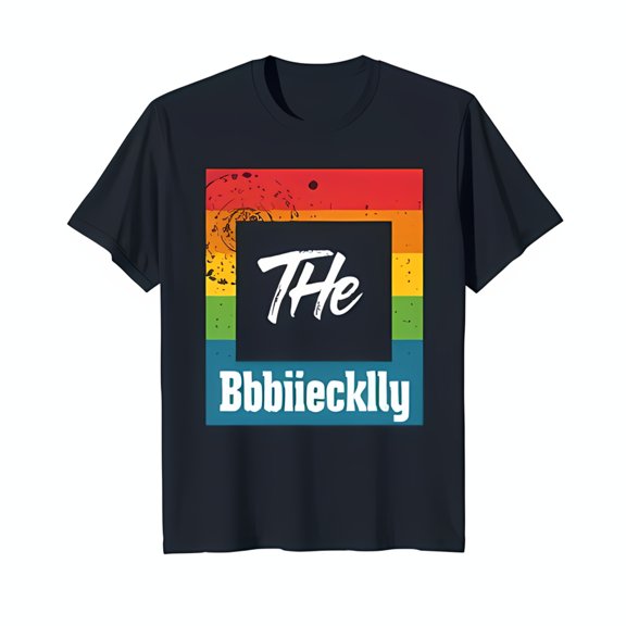 Vibrant Striped Graphic Black T-Shirt with 'The' Design & Unique Bbbiiecklly Text