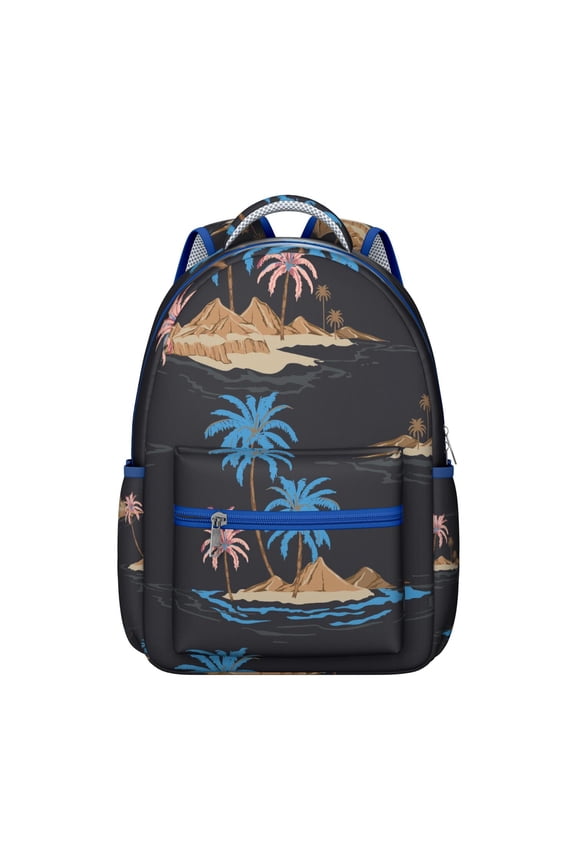 Vibrant Students Backpack Hawaiian Print, Exotic Floral, Jungle Leaves School Bag Summer Tropical Travel Backpack