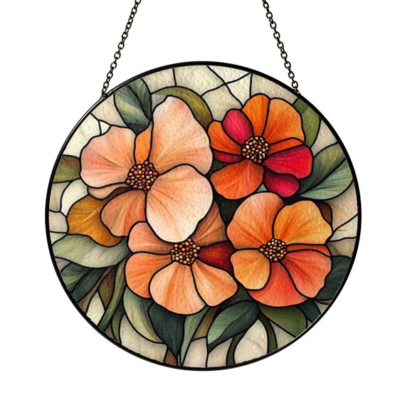 Vibrant Summer Flowers Stained Glass Style Floral Art Set, Nature Inspired Pattern Collection