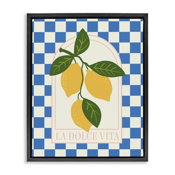Stupell Industries Vibrant Summer Lemons Checkered Black Framed Floater Canvas Wall Art, design by Emily Dumas