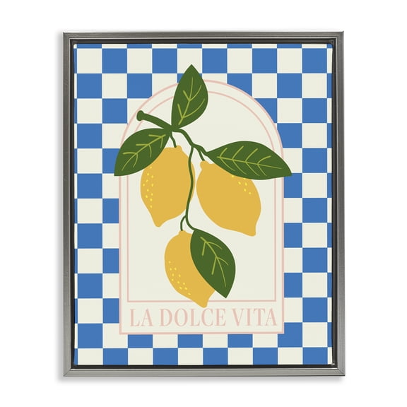Stupell Industries Vibrant Summer Lemons Checkered Gray Framed Floater Canvas Wall Art, design by Emily Dumas
