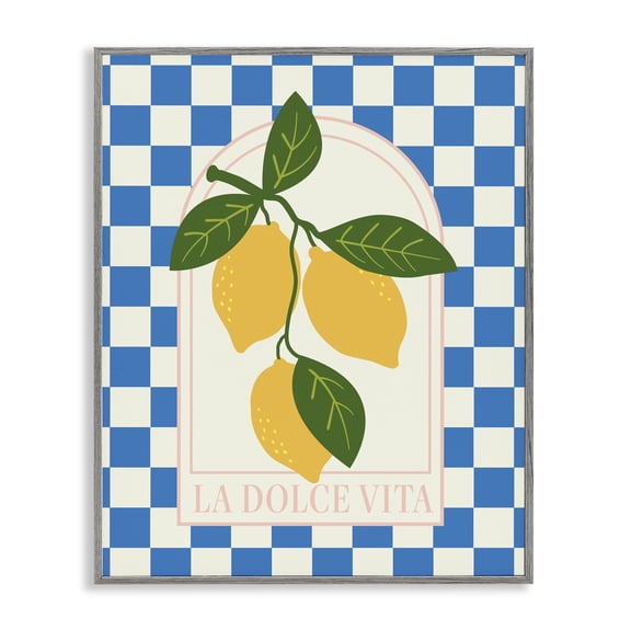 Stupell Industries Vibrant Summer Lemons Checkered Gray Framed Giclee Art, design by Emily Dumas