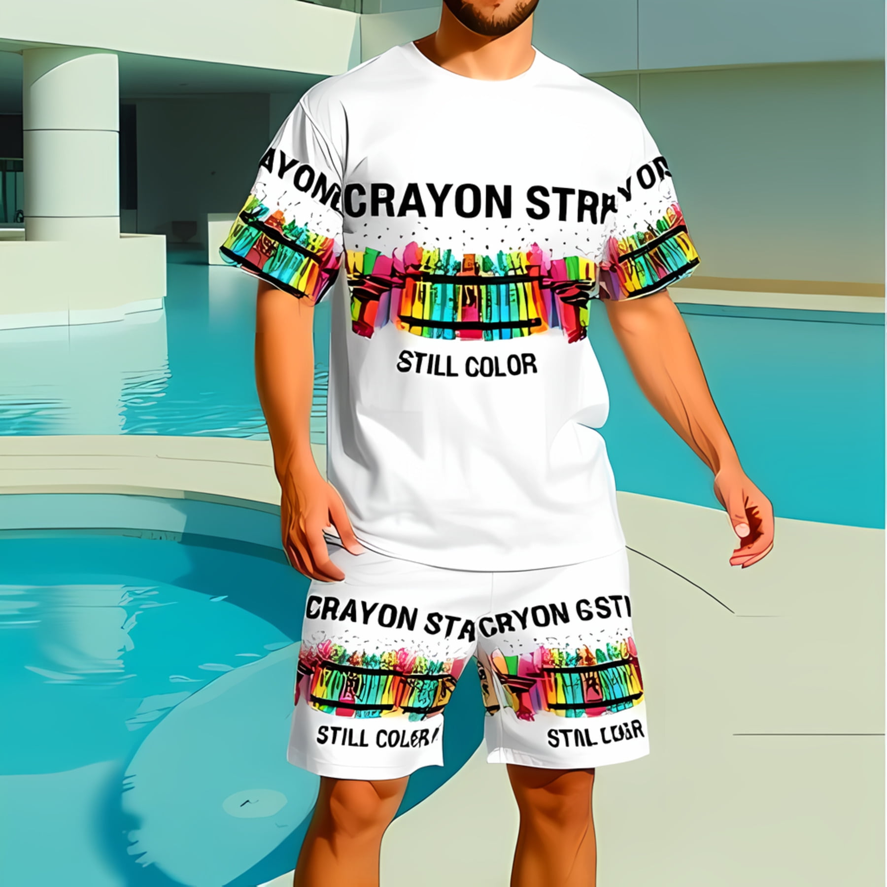 Nature Printed T-shirt with Drawstring Shorts Set