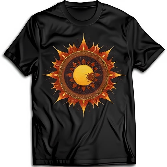 Vibrant Sun Black T-Shirt Colorful Design with Radiating