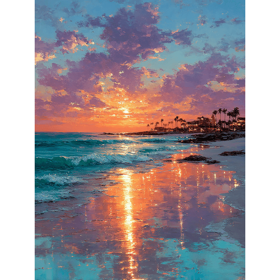 Vibrant Sun Shoreline Canvas Print, Beach Sunset Reflection Landscape, Multi-Room Holiday Gift Wall Decor
