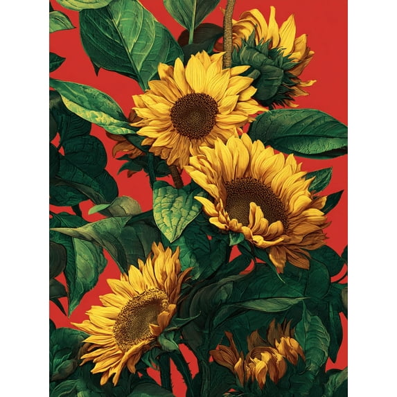 Vibrant Sunflower Botanical Canvas Wall Art, Bright Floral Print for Living Room, Bedroom, Kitchen and Dining Room Decor