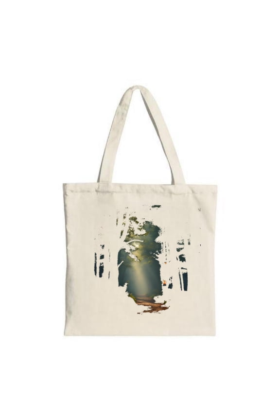 Mystical Forest Tote Bag - Canvas Profile Design of a Person Amidst Tall Trees Perfect for Shopping Travel & Parties