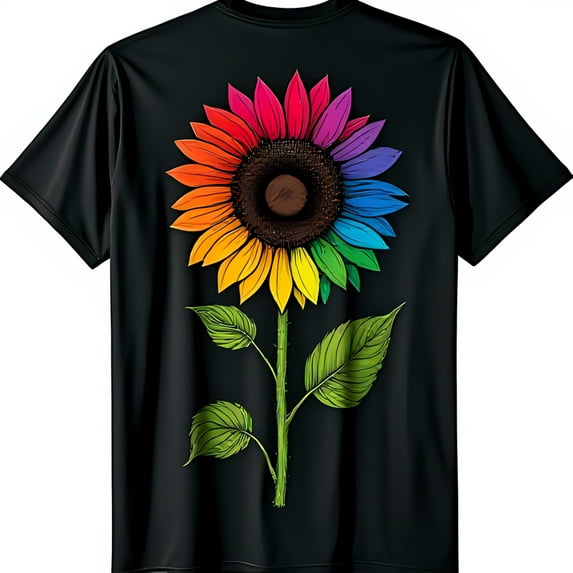 Vibrant Sunflower Graphic Black T-Shirt for Colorful Style