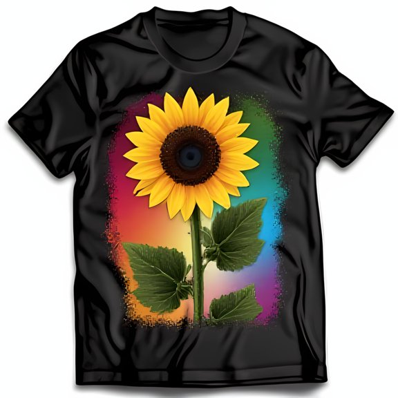 Vibrant Sunflower Graphic on Black T-Shirt for Comfort
