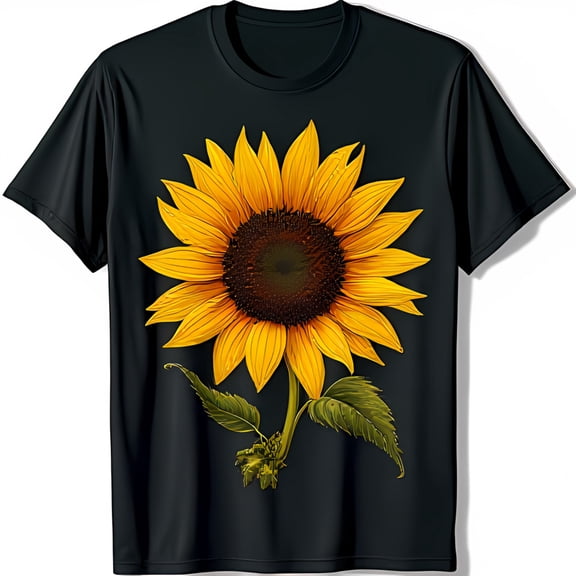 Vibrant Sunflower Print Black T-Shirt Nature Inspired Graphic Tee