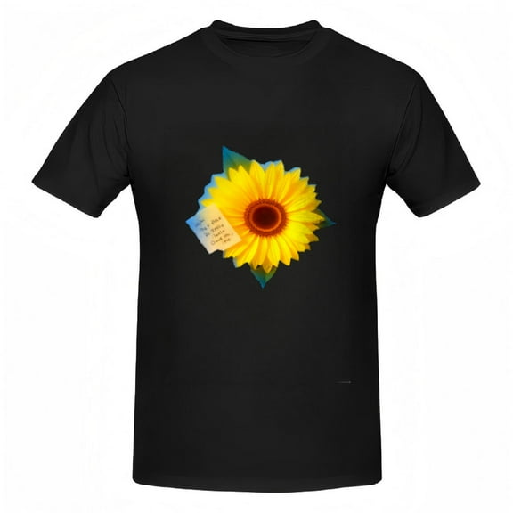 Vibrant Sunflower Print Cotton Short Sleeve T-Shirt for Women - Inspirational Design with Handwritten Quote - Stylish Tee Top