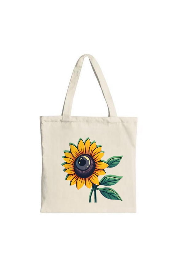Vibrant Sunflower Tote Bag - Natural Canvas Eye-Catching Design with Bright Yellow Petals Perfect for Shopping Travel & Parties