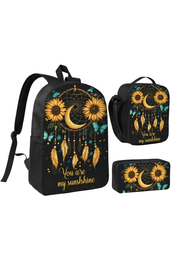 Vibrant Sunflowers And Blue Butterfly Backpack 17 Inch Set with Lunch Bag and CaseDurableTravel Bag Combo for Work Commuting Daily Use