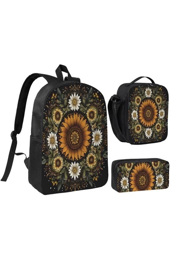 Vibrant Sunflowers And Blue Butterfly Backpack 17 Inch Set with Lunch Bag and CaseDurableTravel Bag Combo for Work Commuting Daily Use