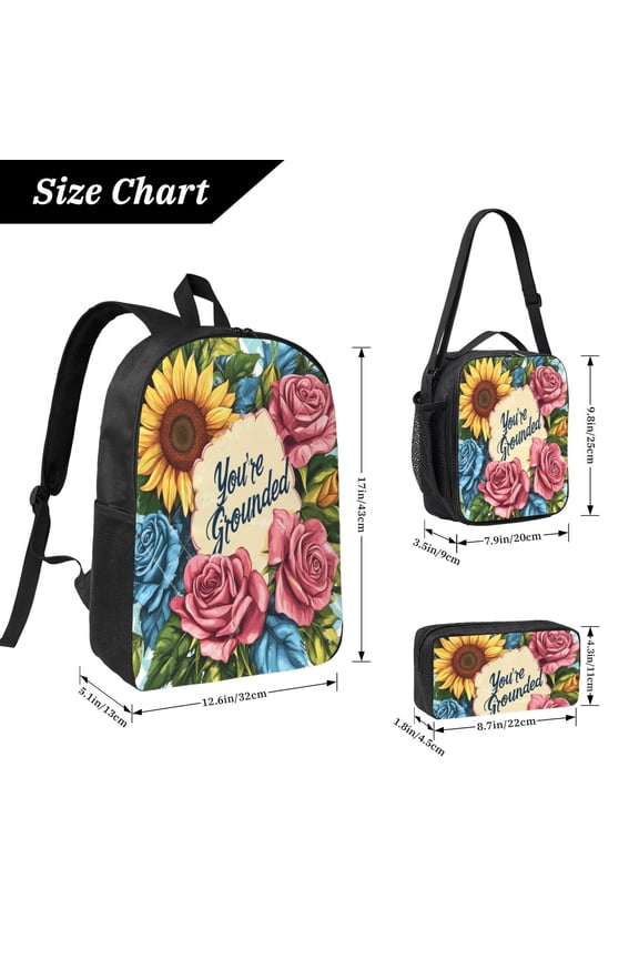 Vibrant Sunflowers And Blue Butterfly Backpack 17 Inch Set with Lunch Bag and CaseDurableTravel Bag Combo for Work Commuting Daily Use