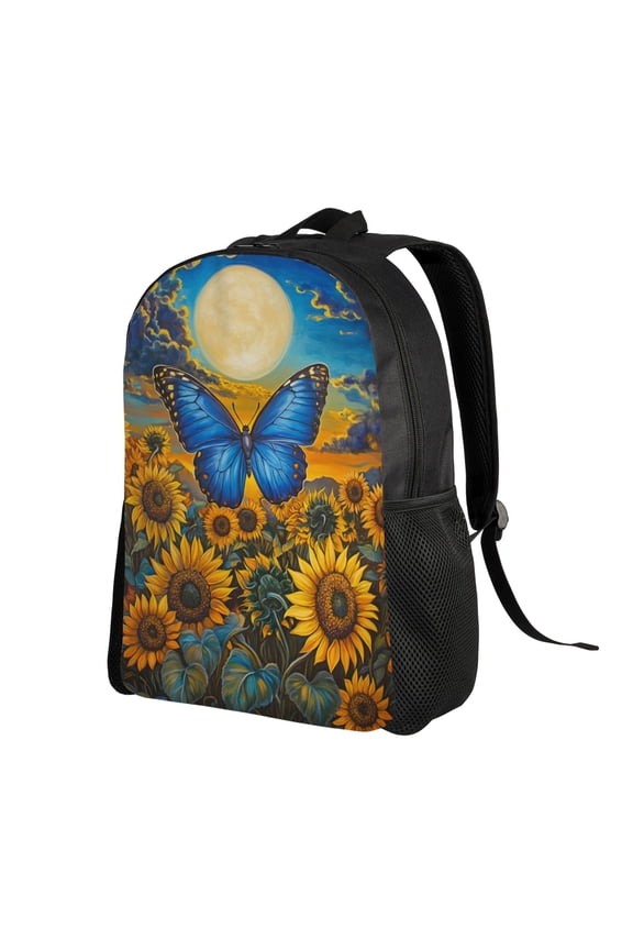 Vibrant Sunflowers And Blue Butterfly Backpack Double Shoulder Backpack Durable, Spacious, Ergonomic Design for Travel, Work & Outdoor Use