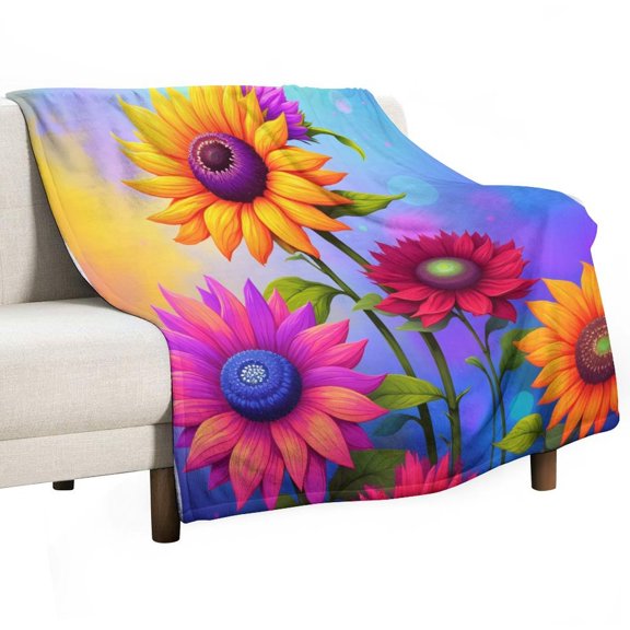 Vibrant Sunflowers in Bloom Throws Blankets for Sofa Bed Winter Plush Warm Blanket Holiday Gifts