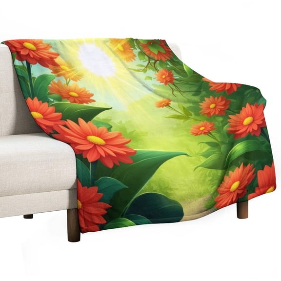 Vibrant Sunlit Floral Garden Throws Blankets for Sofa Bed Winter Plush Warm Blanket Holiday Gifts