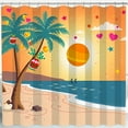 thumbnail image 1 of Vibrant Sunset Beach Shower Curtain - Colorful Tree & Ocean Waves Design with Orange Planet & Stars - Perfect for a Tropical Bathroom Decor, 1 of 5