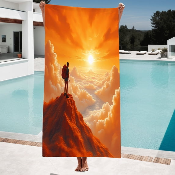 Vibrant Sunset Beach Towel - Soft Quick - Dry Pool & Travel Towel for Women Featuring Stunning Orange & Yellow Sky Design