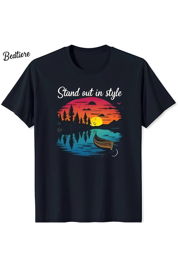 Vibrant Sunset Canoe Graphic T-Shirt Stand Out in Style Casual Comfort