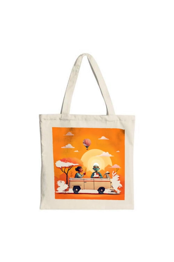 Vibrant Sunset Canvas Tote Bag - Multifunctional Reusable Shopping Bag with Hot Air Balloon Design Perfect for Travel & Parties