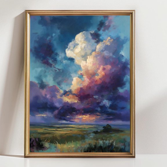 Vibrant Sunset Cloudscape Open Fields Colorful Sky Wall Art Nature Landscape Horizon Decor