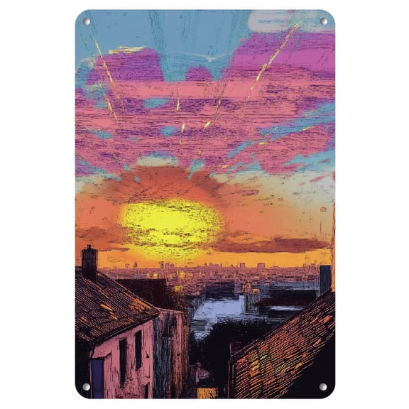 Vibrant Sunset Dreams 8x12" Retro Metal Wall Art - Vivid Golden Light Quiet Landscape, Easy-to-Hang Tin Painting for Living Room, Bedroom, Bar | Durable & Fade-Resistant Decor, Iron Painting