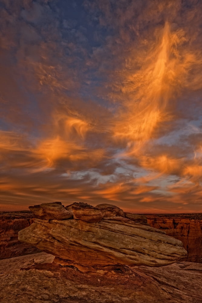 Vibrant Sunset Over The Rim Of Canyon De Chelley And Natural Rock Formation Arizona Canvas Art - Robert Postma Design Pics (11 x 17)